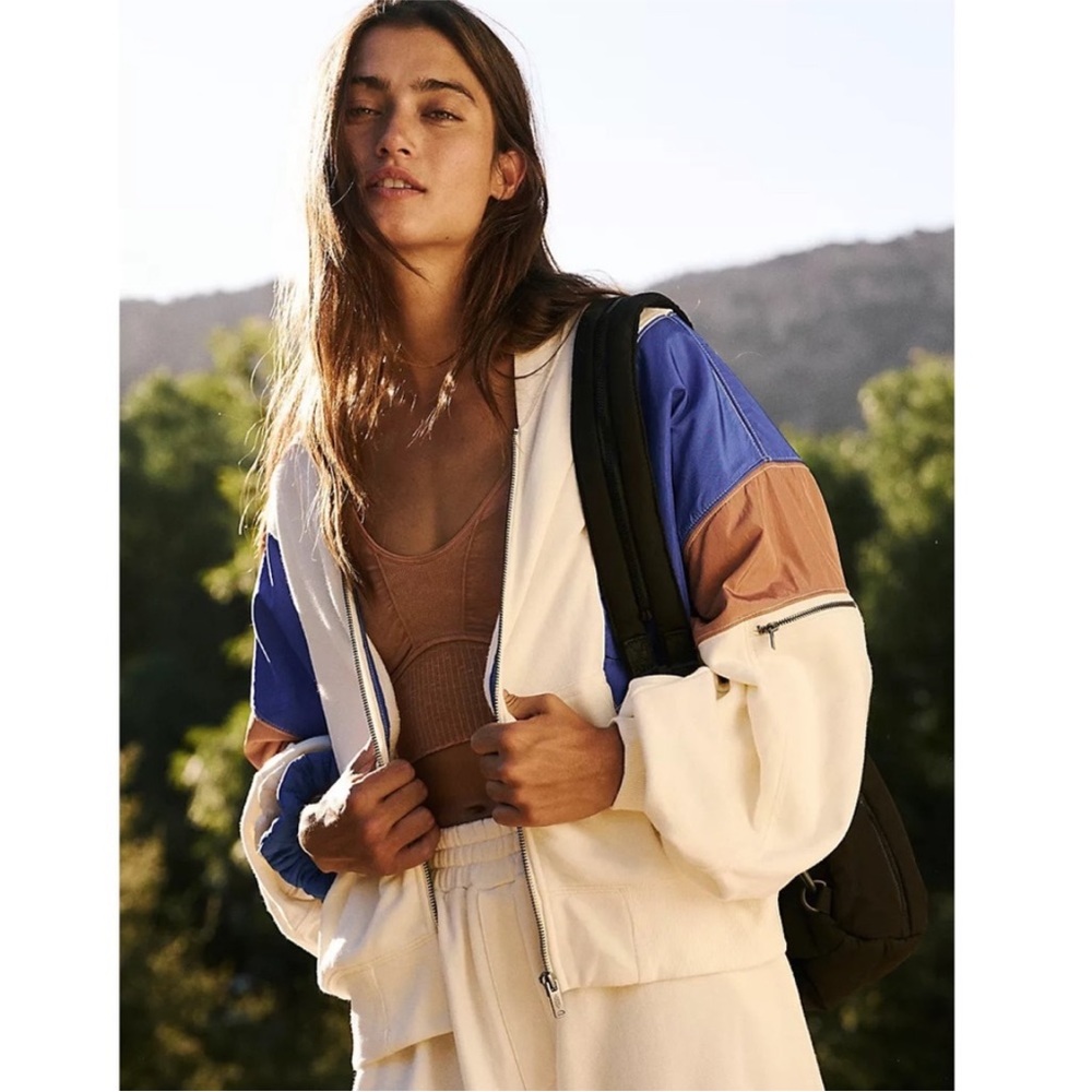 Free People Movement Hot Track Stripe Varsity Jacket Size L in Ivory Combo NWT - Picture 4 of 14